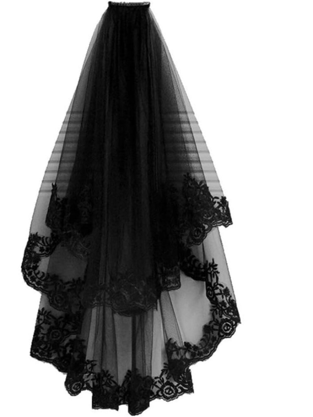 NUOBESTY Black Lace Cathedral Veil Gothic Halloween Bridal